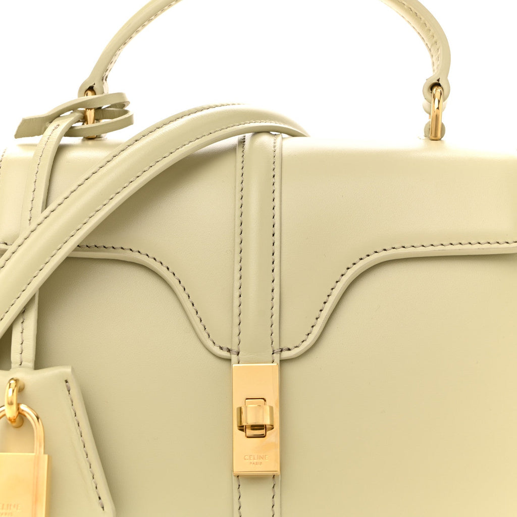 Satinated Calfskin Mini 16 Top Handle Bag Almond Green