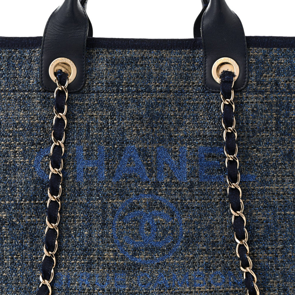 Lurex Canvas Medium Deauville Tote Navy Blue