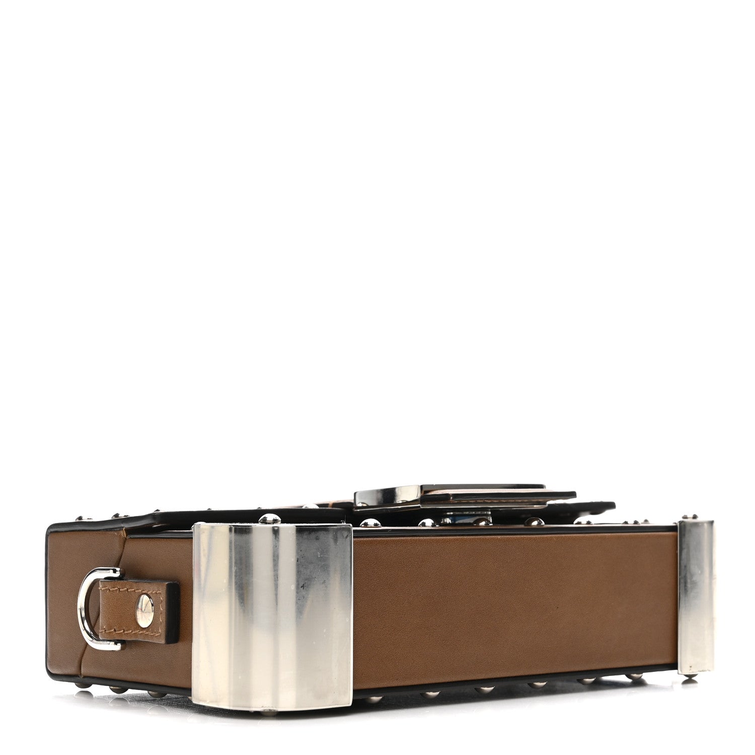 Shiny Glazed Fabric Vachetta FF 1974 Mini Baguette Trunk Mogano Panna Cuoio