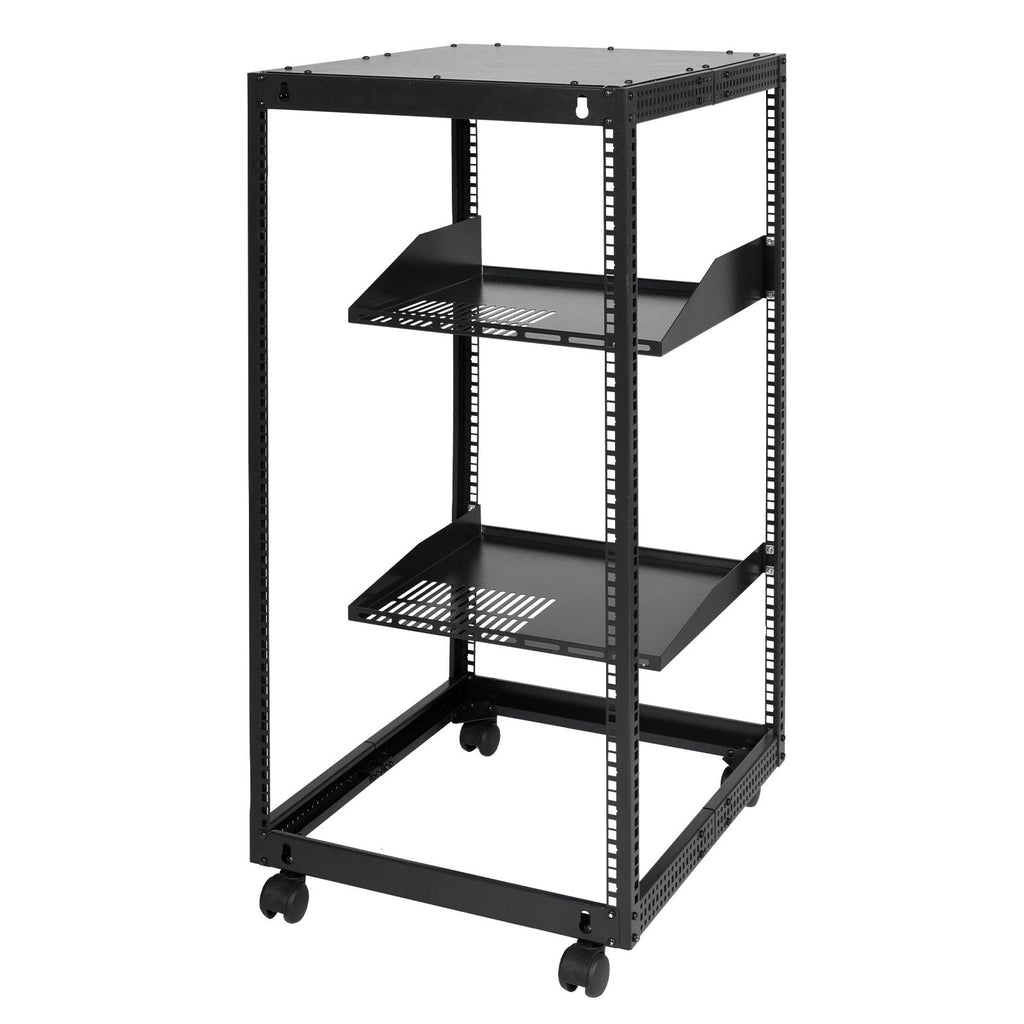 20U Open Frame Server Rack, 23-40 in Adjustable Depth, Free Standing or Wall Mount Network Server Rack, 4 Post AV Rack with Casters, Holds All Your Networking IT Equipment AV Gear Router Modem