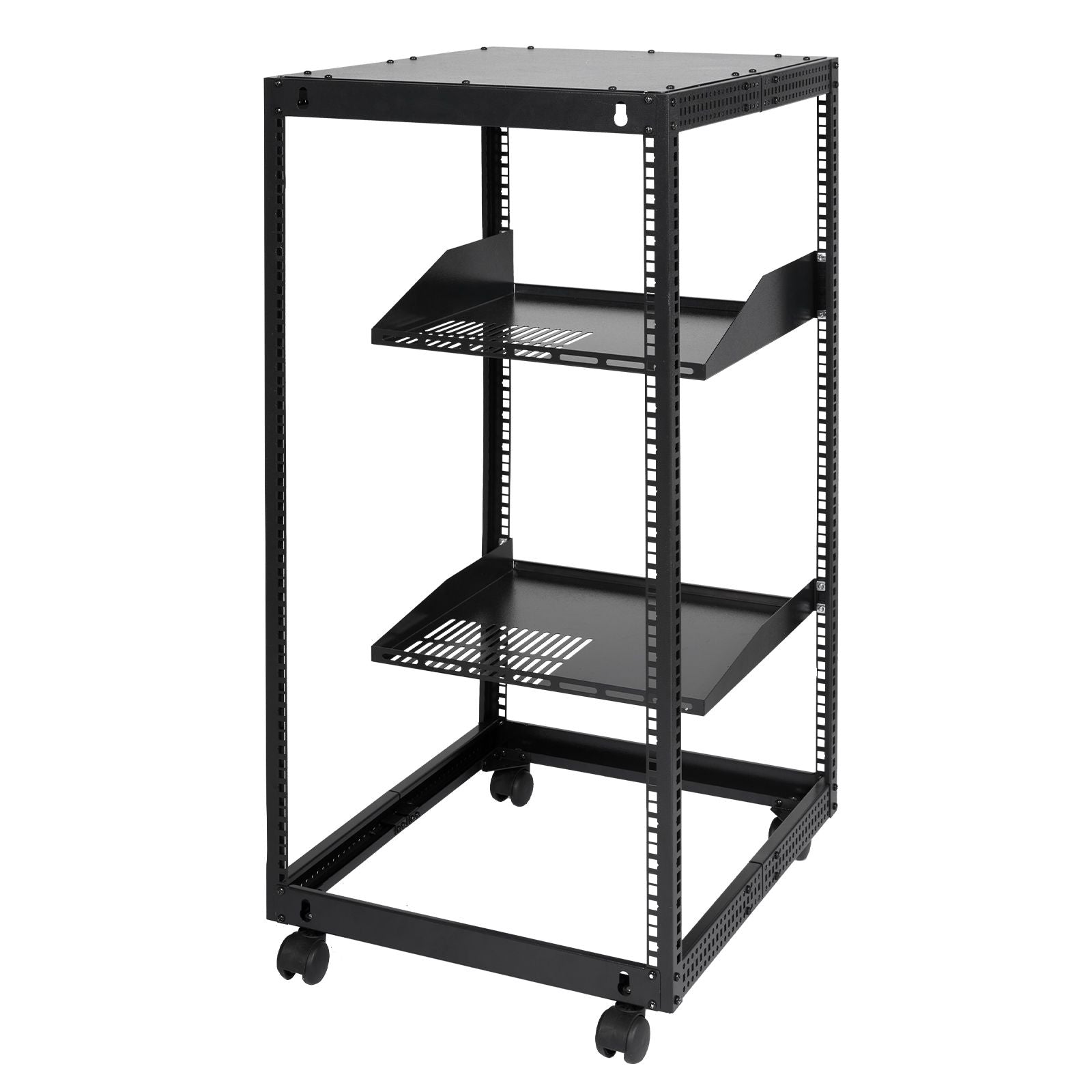 20U Open Frame Server Rack, 23-40 in Adjustable Depth, Free Standing or Wall Mount Network Server Rack, 4 Post AV Rack with Casters, Holds All Your Networking IT Equipment AV Gear Router Modem