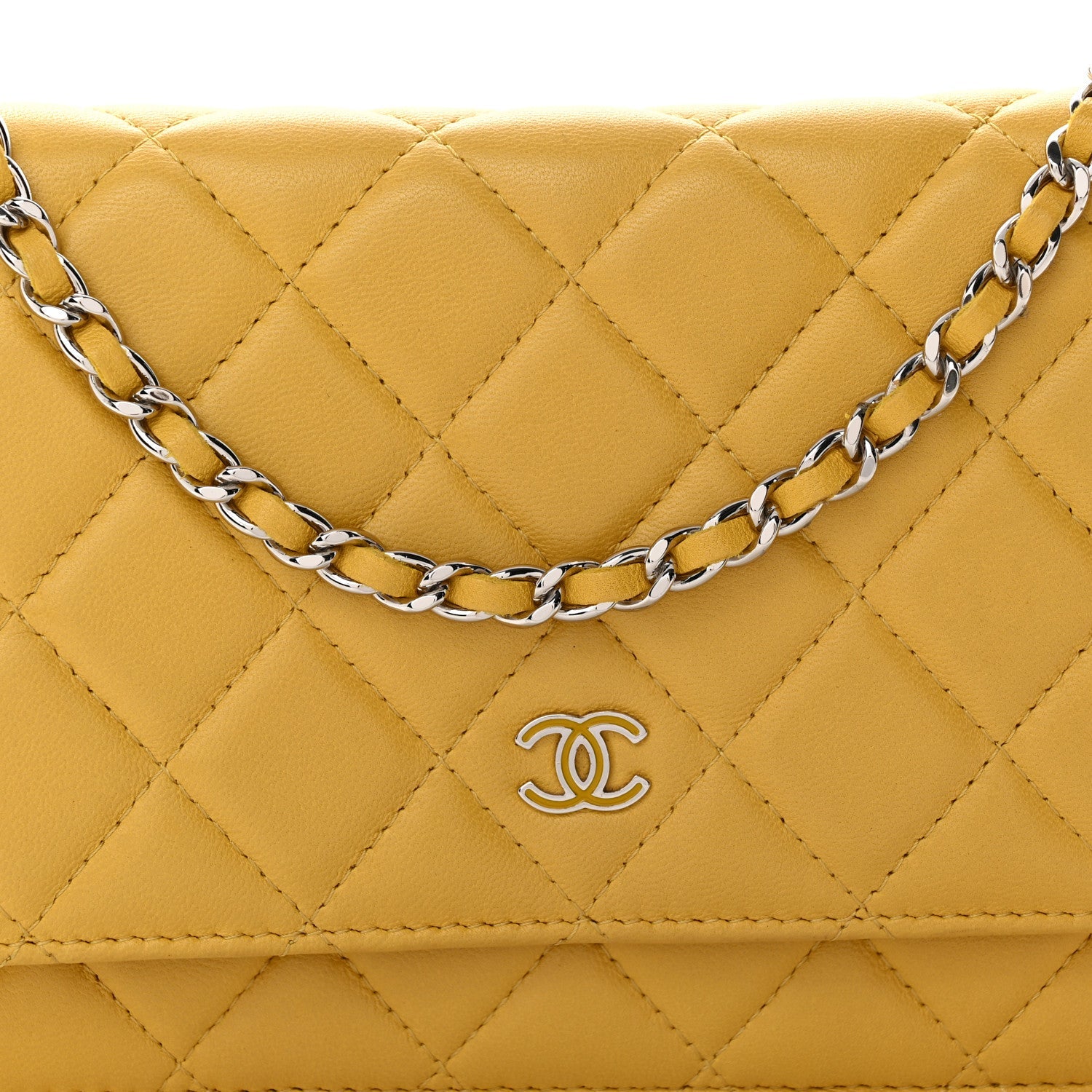 Lambskin Quilted Wallet On Chain WOC Yellow
