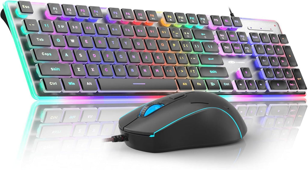 Gaming Creamy Keyboard and Mouse, Black 104 Keys RGB and 6 Speed RGB Mouse Combo, Pudding Keycaps Silent Computer Keyboard for Computer/PC/Laptop/Mac/Windows/Office