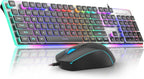 Gaming Creamy Keyboard and Mouse, Black 104 Keys RGB and 6 Speed RGB Mouse Combo, Pudding Keycaps Silent Computer Keyboard for Computer/PC/Laptop/Mac/Windows/Office