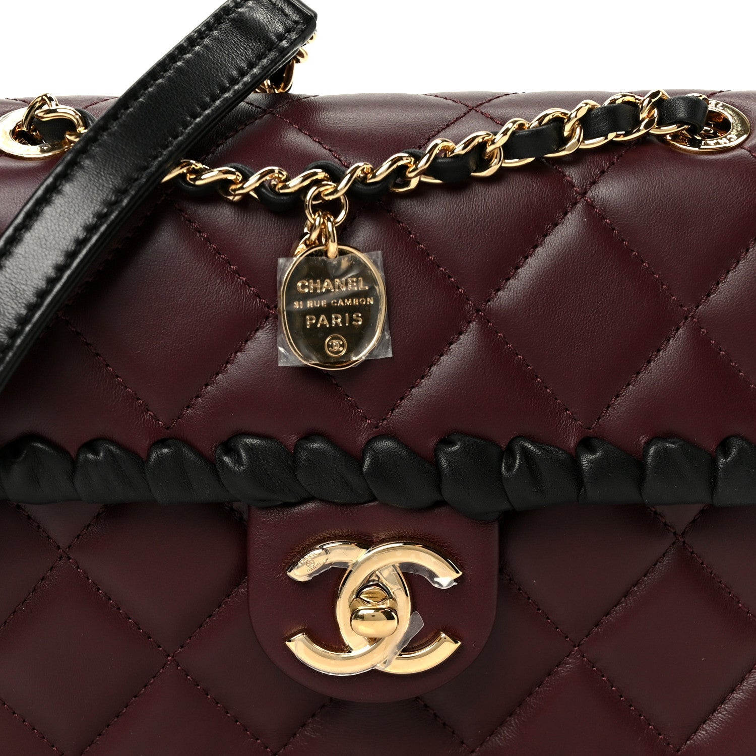 Lambskin Braided Calfskin Mini Flap Bag Dark Burgundy Black