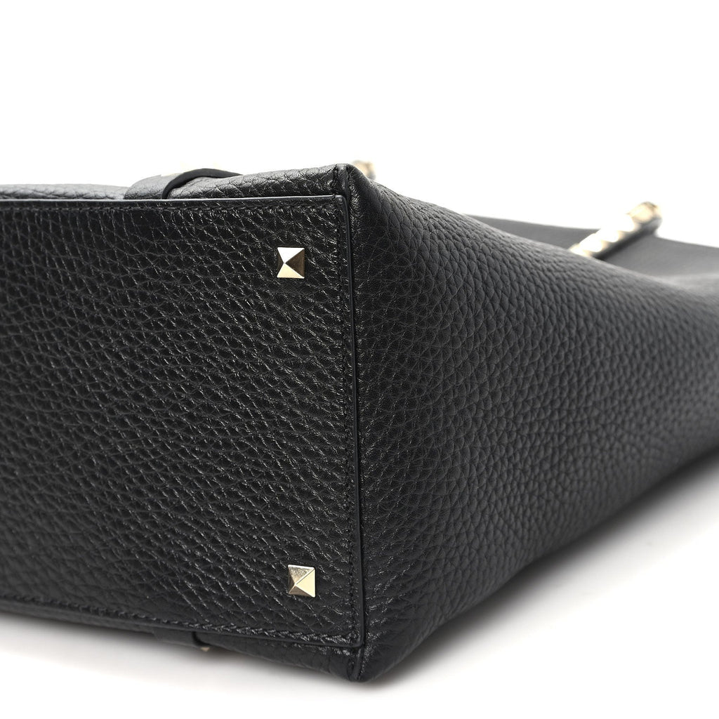 Grained Calfskin North South Rockstud Tote Black