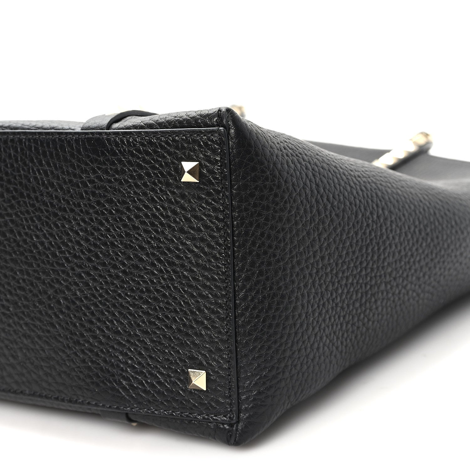 Grained Calfskin North South Rockstud Tote Black