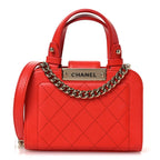 Grained Calfskin Stitched Mini Label Click Shopper Tote Red