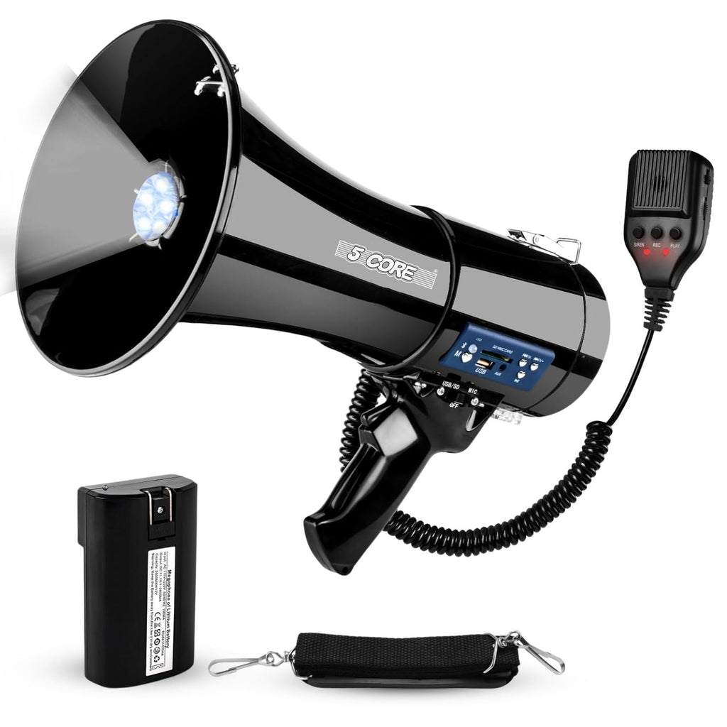Megaphone 50W Bluetooth Rechargeable Portable Bullhorn 1100 Yards w Siren