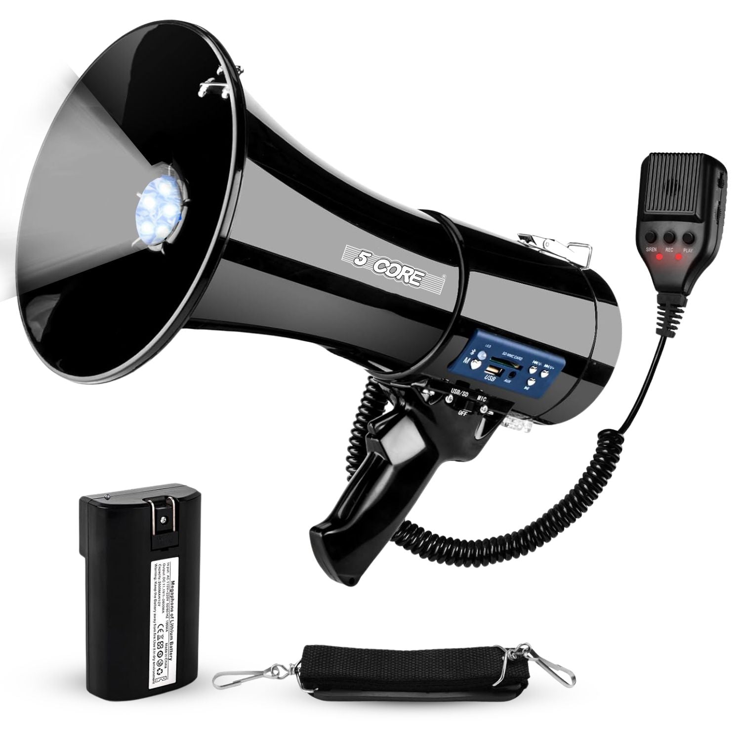 Megaphone 50W Bluetooth Rechargeable Portable Bullhorn 1100 Yards w Siren