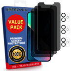 Entronix Anti-Spy Privacy Screen Protector & Camera Lens Protector Compatible with iPhone 12 Mini - 6-Piece Combo