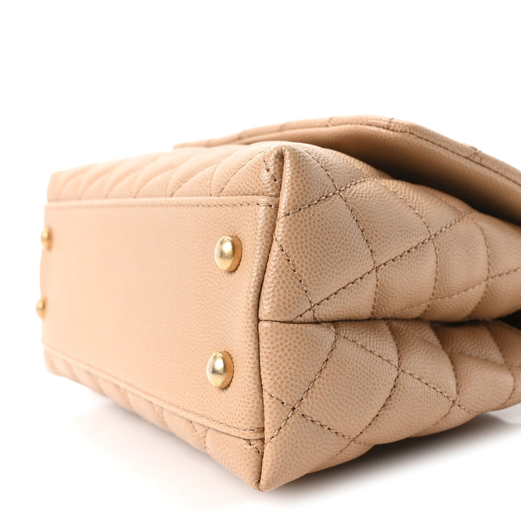 Caviar Quilted Mini Coco Handle Flap Beige