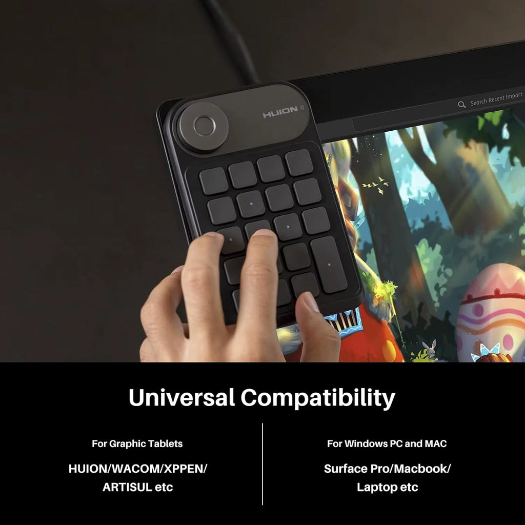 Keydial Mini Wireless Bluetooth Keyboard with Dial for Drawing Tablets, PC, MacBook, Surface Pro, and Laptops