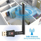 USB WiFi Adapter AC600Mbps 5G/2.4G Dual Band 802.11ac Wireless Network Adapter w/ 2dBi External Antennas For PC Desktop Laptop