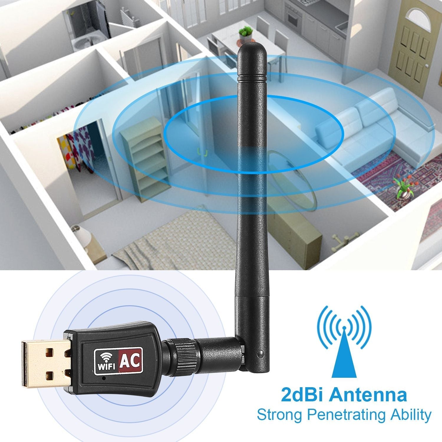 USB WiFi Adapter AC600Mbps 5G/2.4G Dual Band 802.11ac Wireless Network Adapter w/ 2dBi External Antennas For PC Desktop Laptop