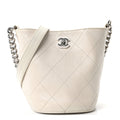 Crumpled Calfskin Bucket Bag White