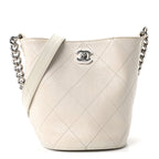 Crumpled Calfskin Bucket Bag White