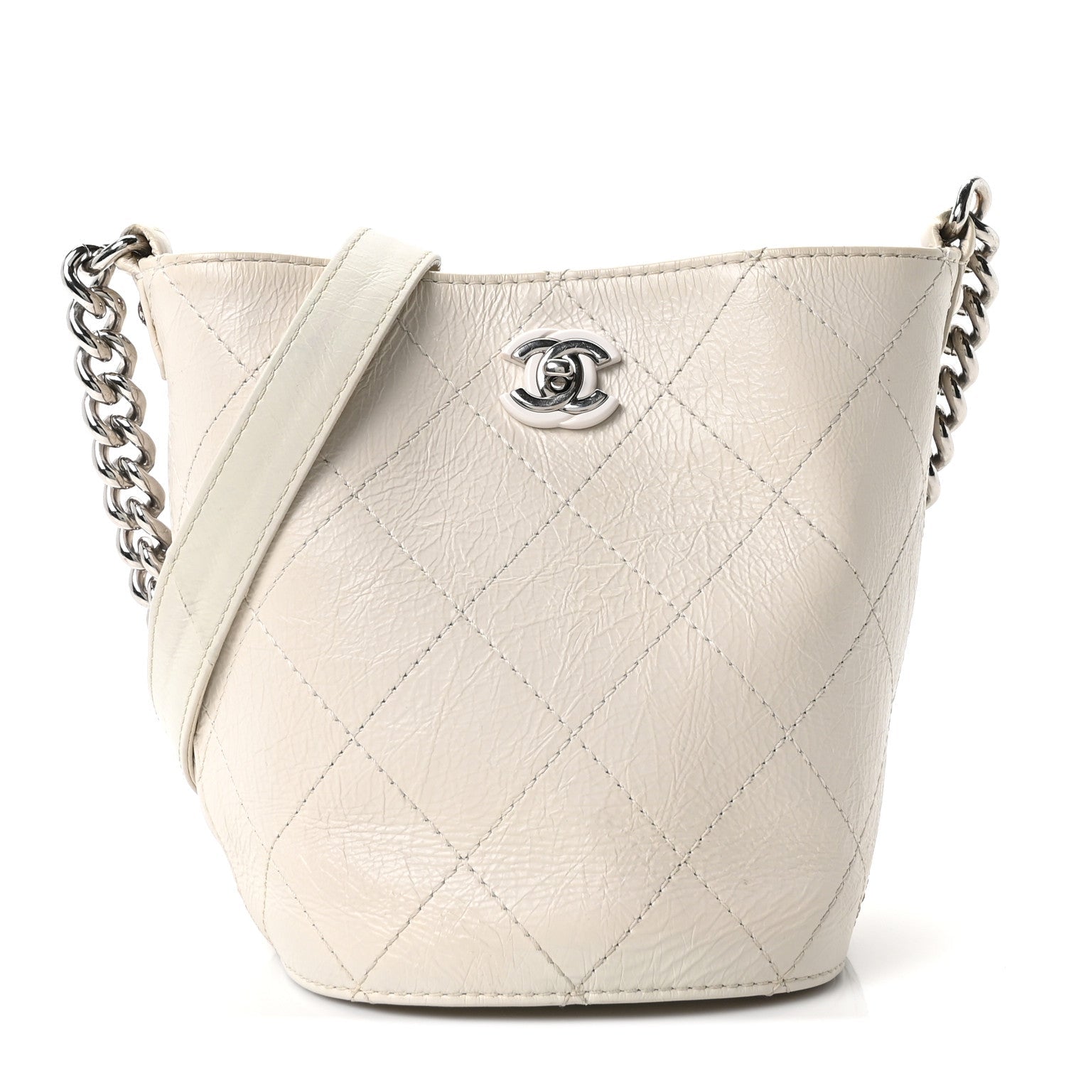 Crumpled Calfskin Bucket Bag White