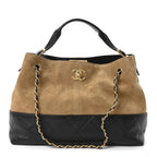 Suede Calfskin Shiny Lambskin Quilted Small Coco Base Shopping Bag Beige Black