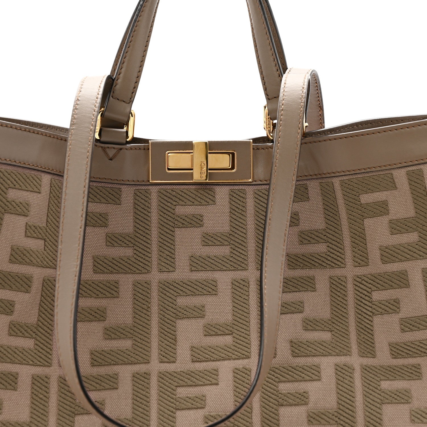 Canvas Vitello King FF Embroidered Medium Peekaboo X-Tote Tartufo