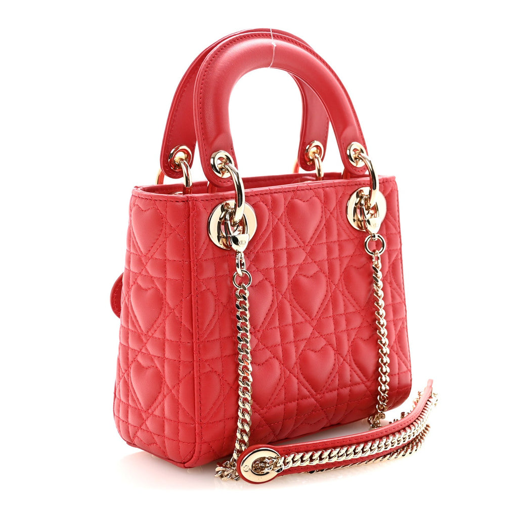 Calfskin Cannage Dioramour Mini Lady Dior Bag Bright Red