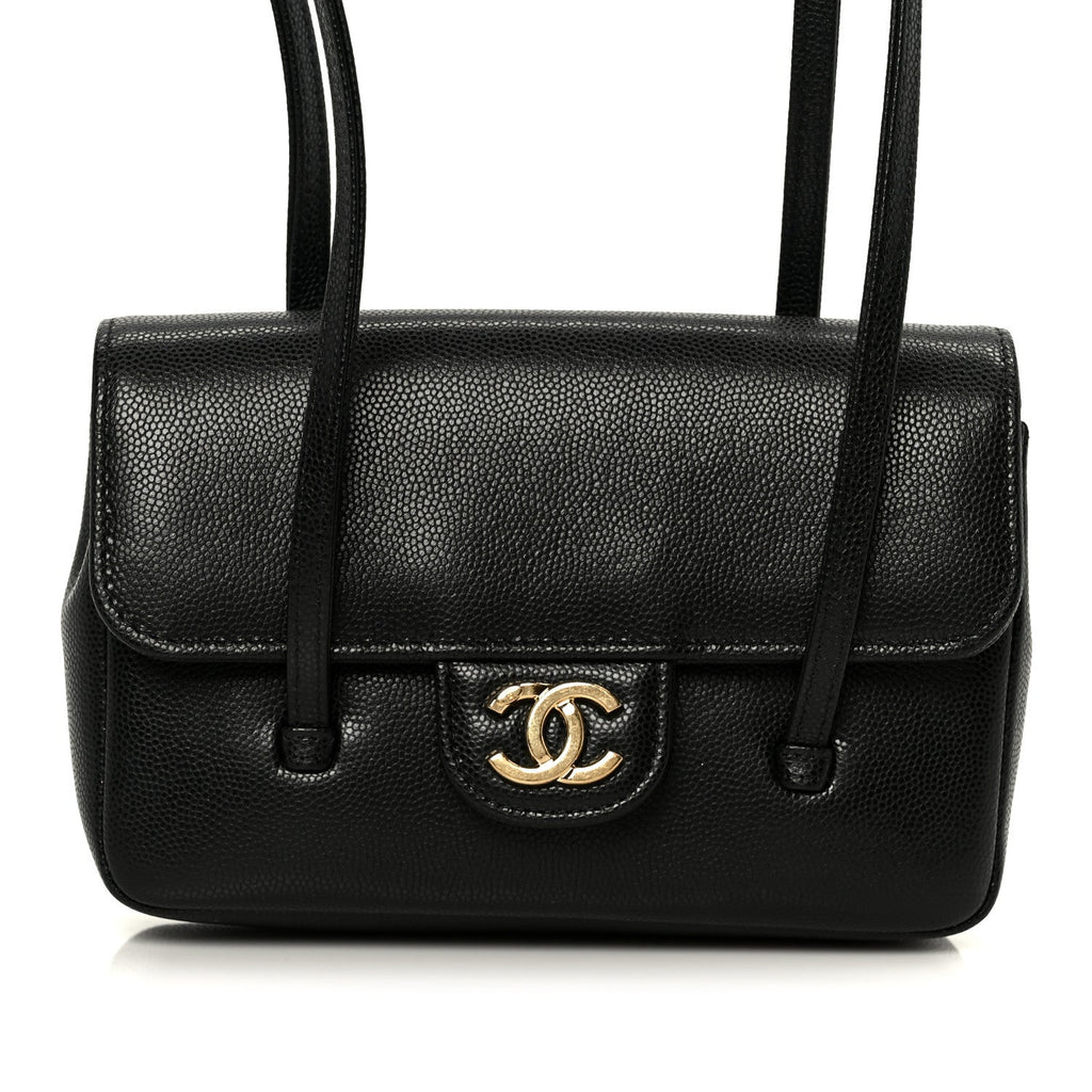 Shiny Caviar Mini Preppy Coco Shoulder Bag Black