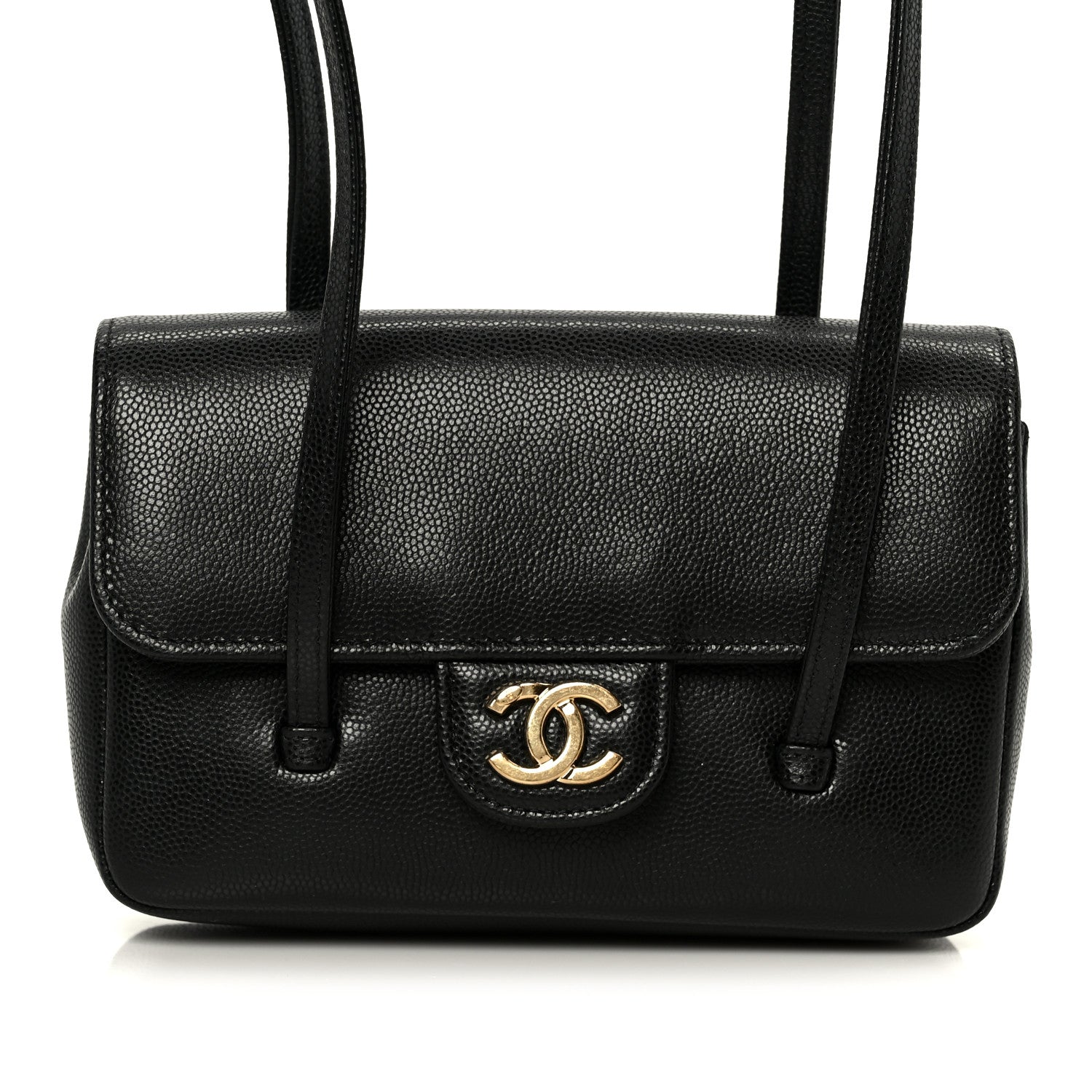 Shiny Caviar Mini Preppy Coco Shoulder Bag Black