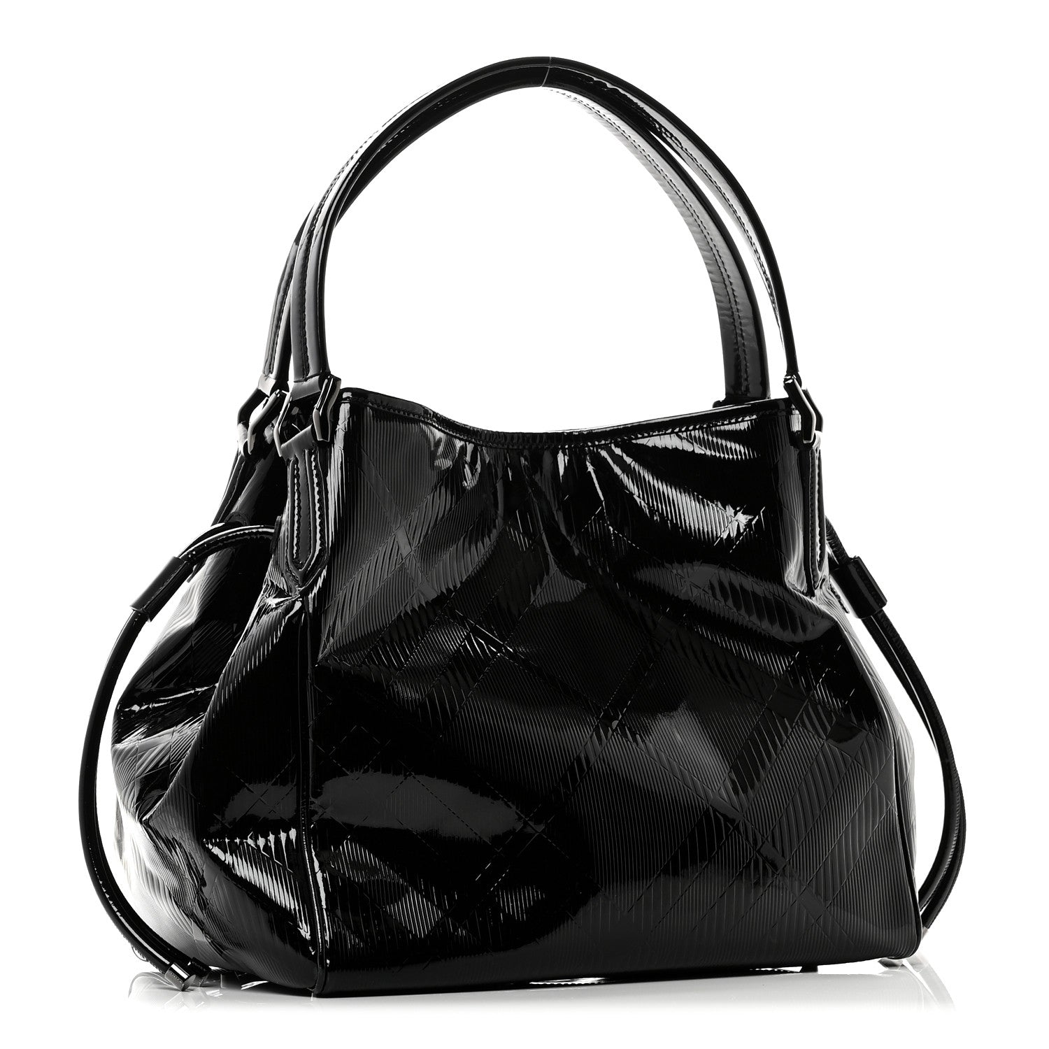 Patent Check Embossed Small Bilmore Tote Black