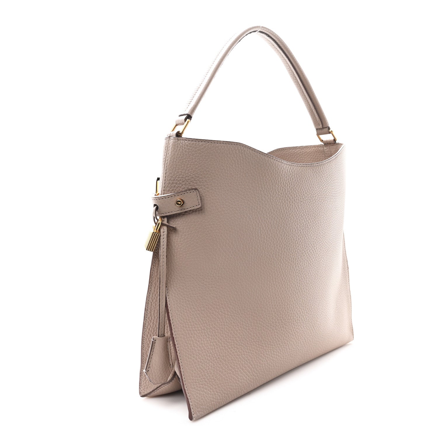 Pebbled Calfskin Small Alix Padlock Zip Hobo Bag Beige