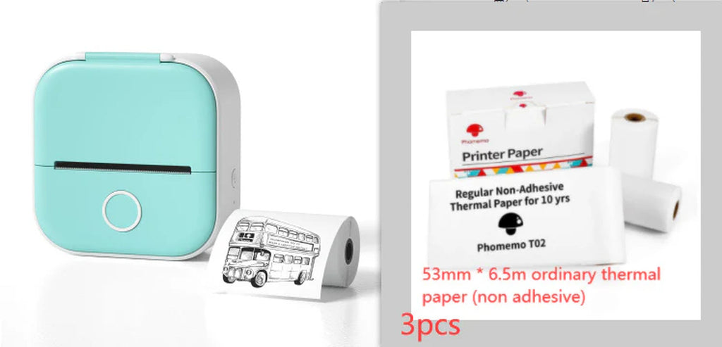 Portable Mini Thermal Label Printer Home Photo Printer Student - Greenset2