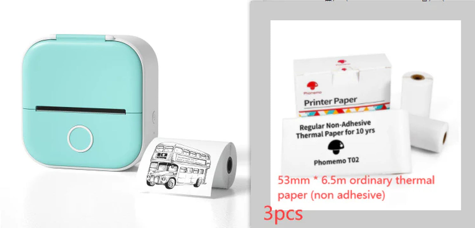 Portable Mini Thermal Label Printer Home Photo Printer Student - Greenset2