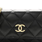 Lambskin Quilted Enamel Mini Belt Bag Black