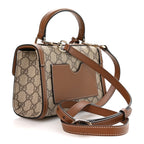 GG Supreme Monogram Small Padlock Top Handle Shoulder Bag Beige Ebony Dark Brown