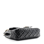 Shiny Crumpled Calfskin Quilted Wavy CC Hobo Black