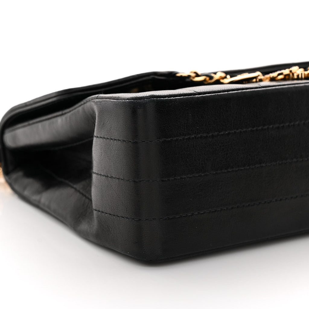 Lambskin Quilted Crystal Chocolate Bar Charm Flap Black