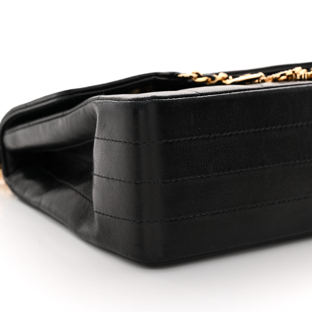 Lambskin Quilted Crystal Chocolate Bar Charm Flap Black