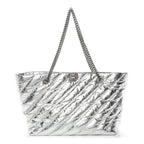 Metallic Crushed Calfskin Quilted Medium Crush Carry All Tote Bag Silver