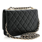 Lambskin Quilted Trendy CC Wallet On Chain WOC Black