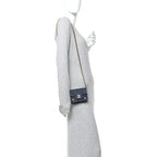 Denim Quilted Double You Card Holder On Chain Blue