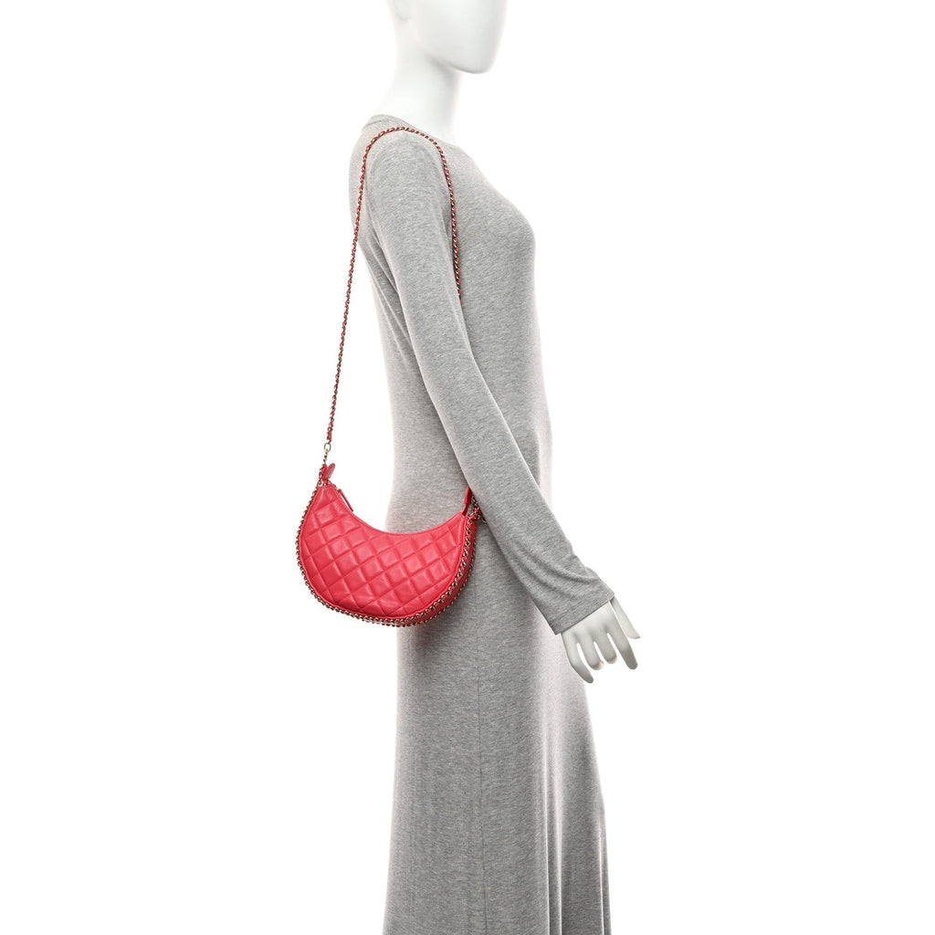 Lambskin Quilted Small Hobo Bag Pink