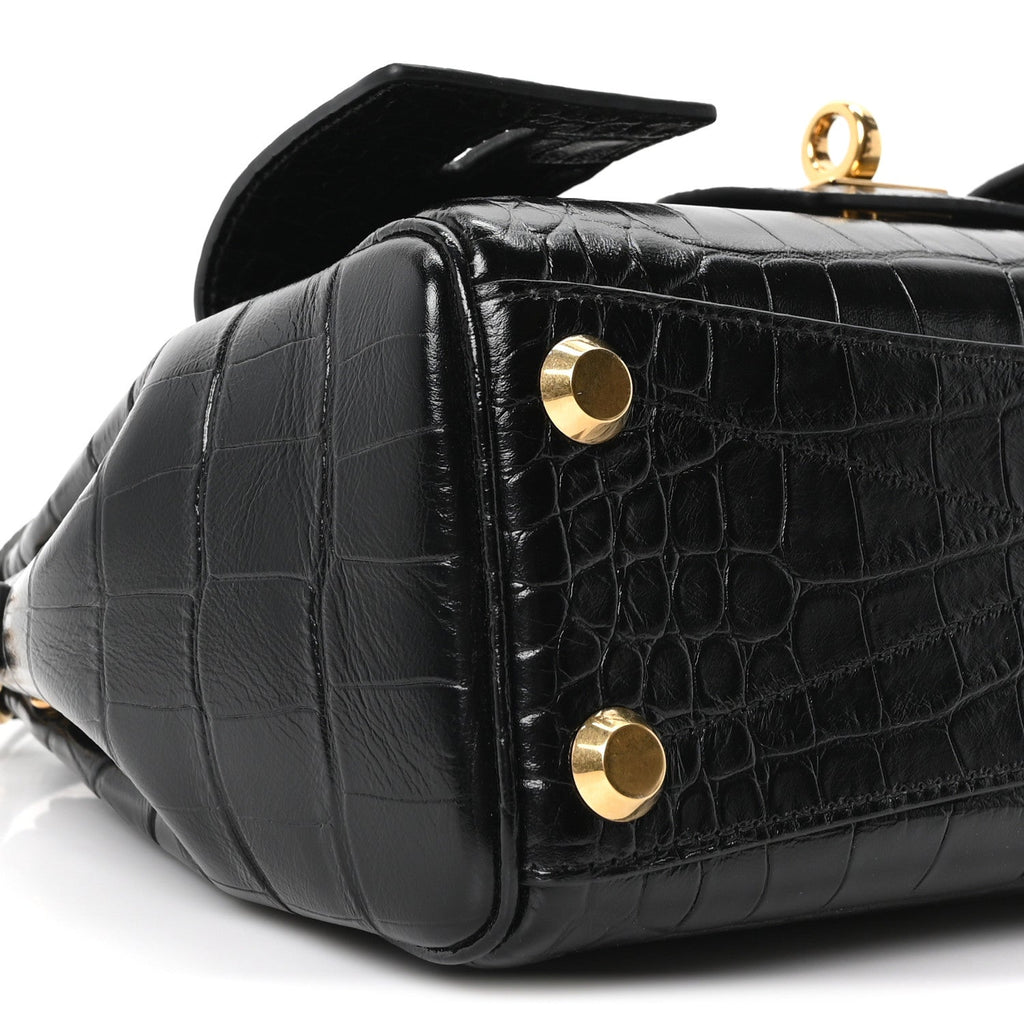 Calfskin Crocodile Embossed Mini Bel Air Carry All Bag Black