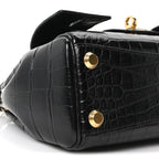 Calfskin Crocodile Embossed Mini Bel Air Carry All Bag Black