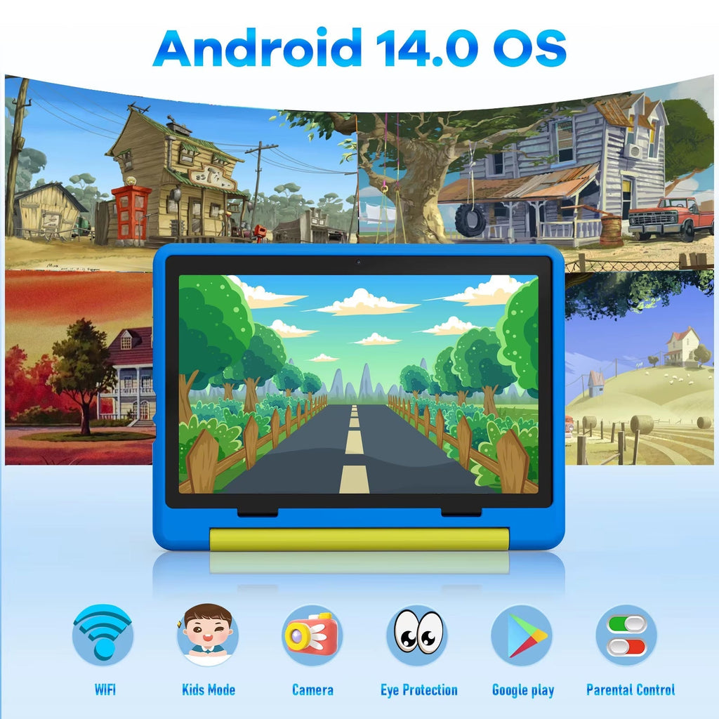 KT1016 10.1-Inch Kid Tablet - Android 14, Quad-Core, 8GB RAM, 64GB ROM, 1TB Expandable Storage, WiFi, Bluetooth - Ideal Children's Gift and Educational Device