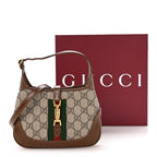 GG Supreme Monogram Azalea Calfskin Web Mini Jackie 1961 Hobo Beige Ebony Brown Sugar