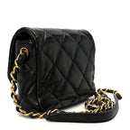 Lambskin Resin Quilted Mini Heart Square Flap Black