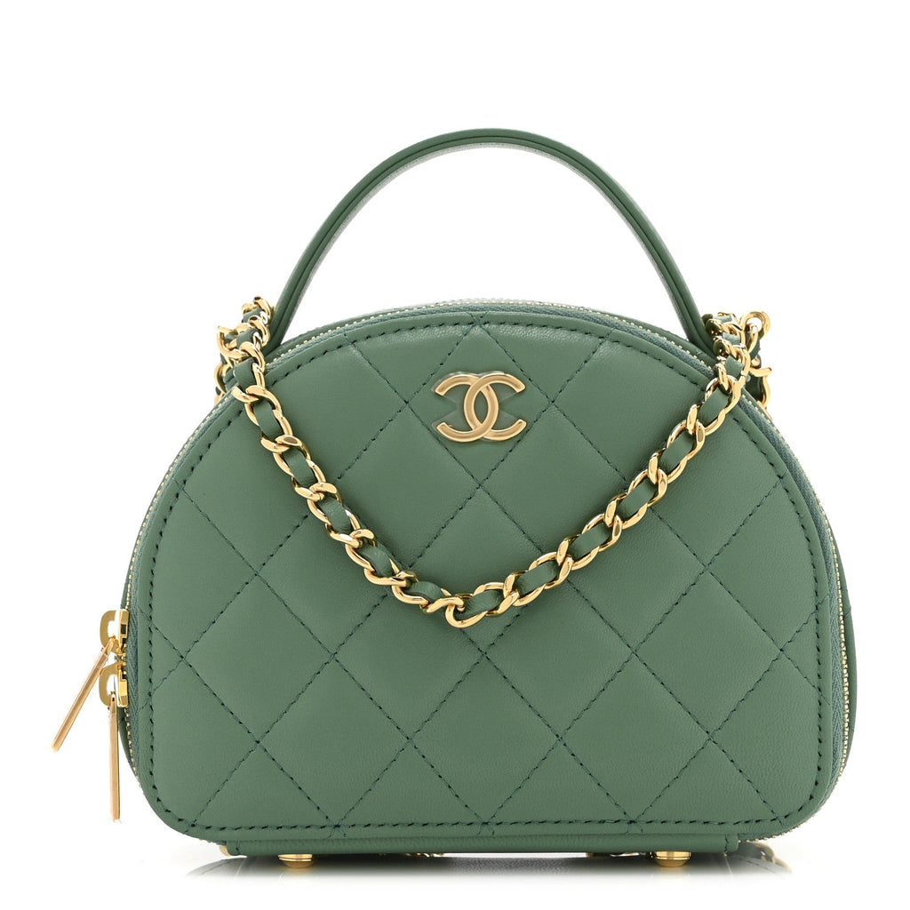 Lambskin Quilted Chic Riviera Top Handle Vanity Case Green