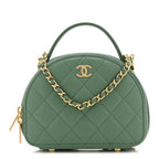 Lambskin Quilted Chic Riviera Top Handle Vanity Case Green
