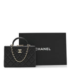 Lambskin Quilted Small CC Top Handle Box Bag Black