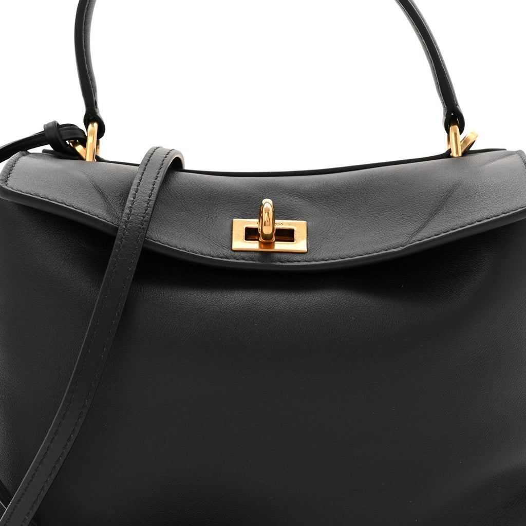 Natural Smooth Calfskin Mini Rodeo Top Handle Handbag Black