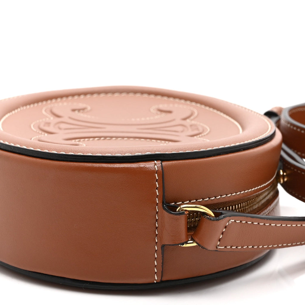Smooth Calfskin Cuir Small Triomphe Oval Crossbody Purse Tan